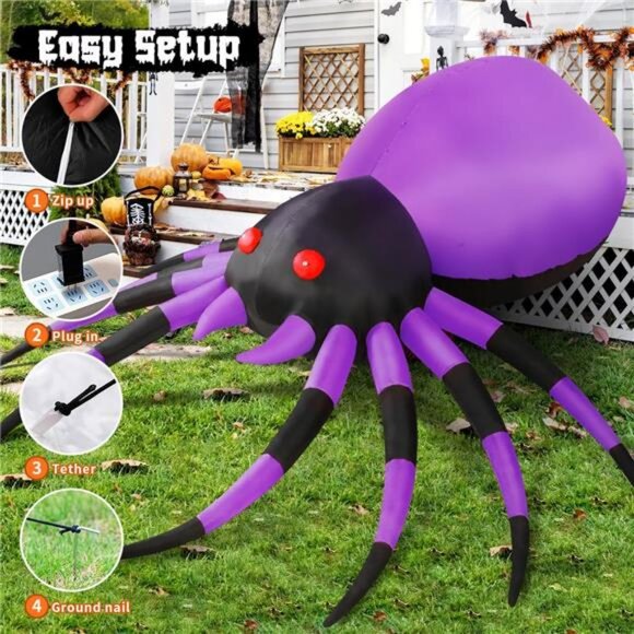 GOOSH 6FT Halloween Inflatable Spider with Magic Light  Halloween Inflatable Spider Decoration with Magic Light Blow Up Yard Inflatables